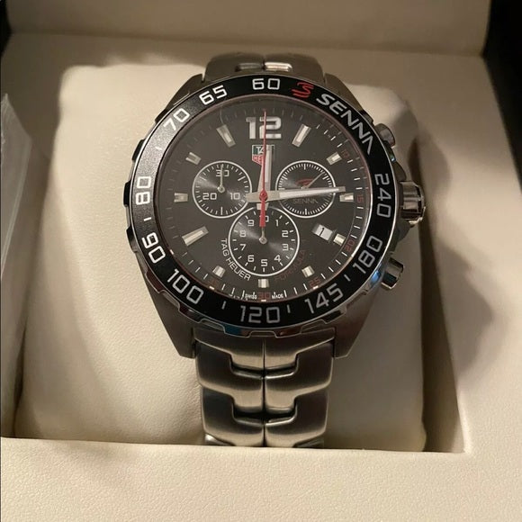 Tag Heuer Senna Chronograph Special Edition Black Dial Silver Steel Strap Watch for Men - CAZ1015.BA0883 Watches Tag Heuer   