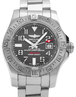 Breitling Avenger II Seawolf 45mm Grey Dial Silver Steel Strap Mens Watch - A1733110/F563 Watches Breitling   