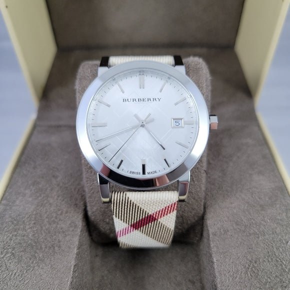 Burberry The City Nova Silver Dial White Leather Strap Watch for Women - BU9022 Watches Burberry   