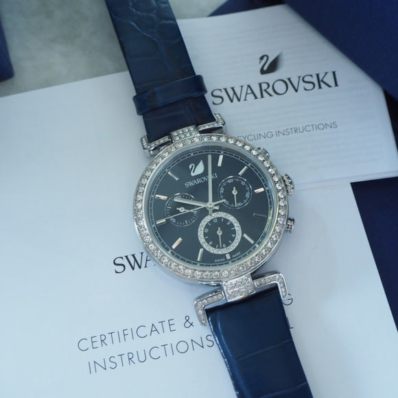 Swarovski Era Journey Blue Dial Blue Leather Strap Watch for Women - 5479239 Watches Swarovski   