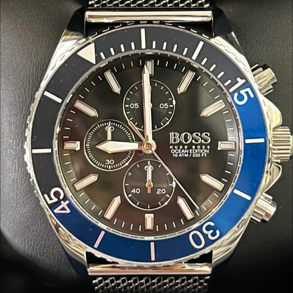 Hugo Boss Ocean Edition Black Dial Silver Mesh Strap Watch for Men - 1513742 Watches Hugo Boss   