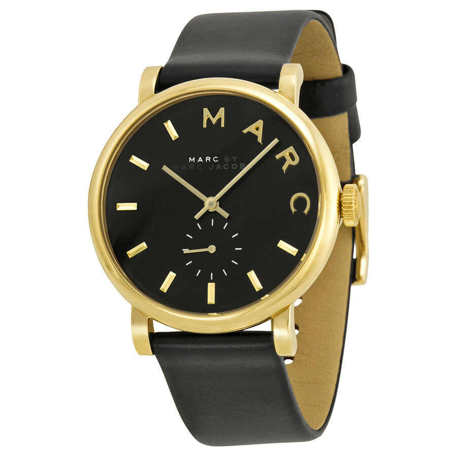 Marc Jacobs Baker Black Dial Black Leather Strap Watch for Women - MBM1269 Watches Marc Jacobs   