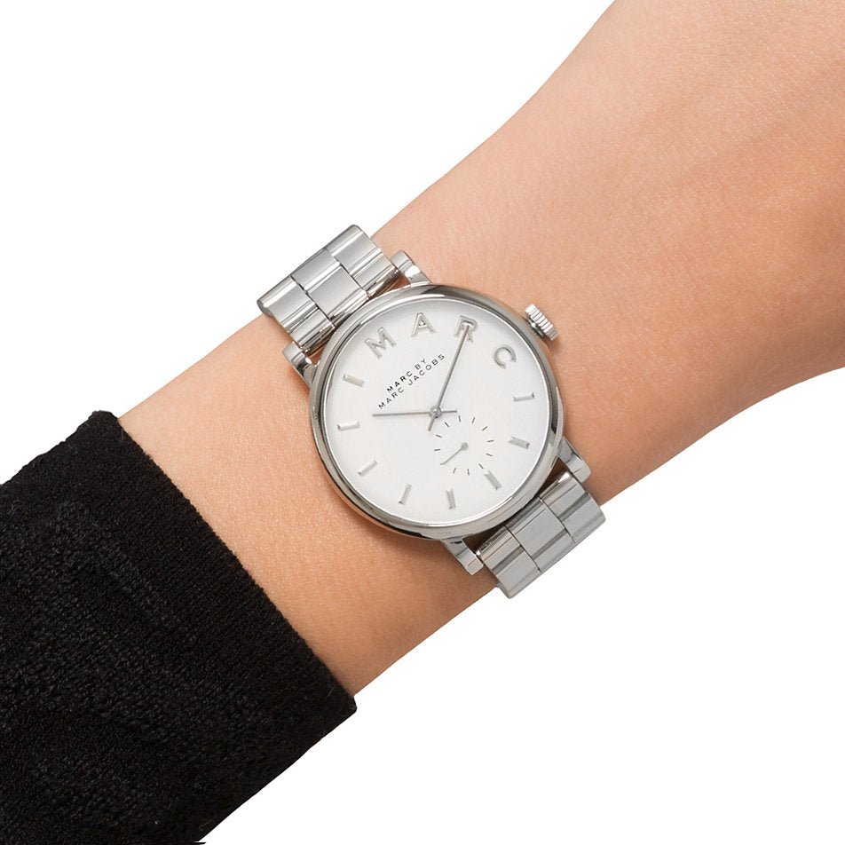 Marc Jacobs Baker White Dial Silver Stainless Steel Strap Watch for Women - MBM3242 Watches Marc Jacobs   