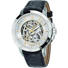 Maserati Ingegno Automatic Black Skeleton Dial Black Leather Strap Watch For Men - R8821119002 Watches Maserati   