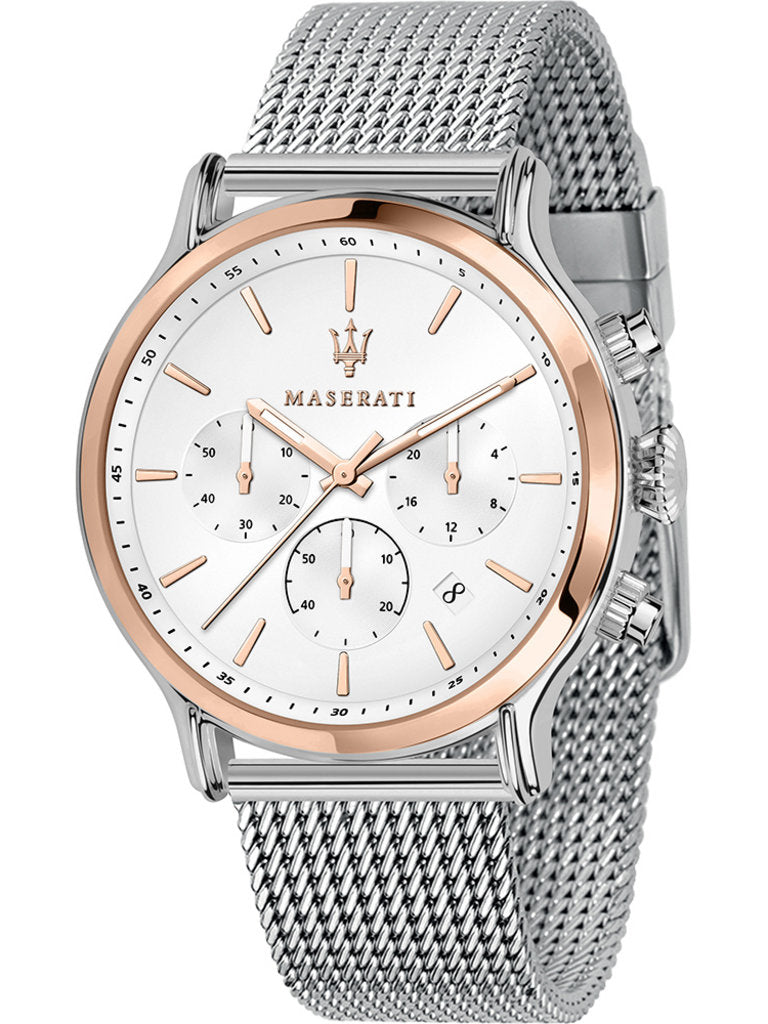 Maserati Epoca White Dial Chronograph Silver Mesh Bracelet Watch For Men - R8873618009 Watches Maserati   