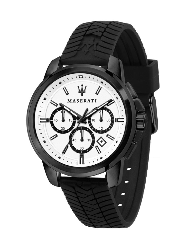 Maserati Successo 44mm White Dial Black Silicone Strap Watch For Men - R8871621010 Watches Maserati   