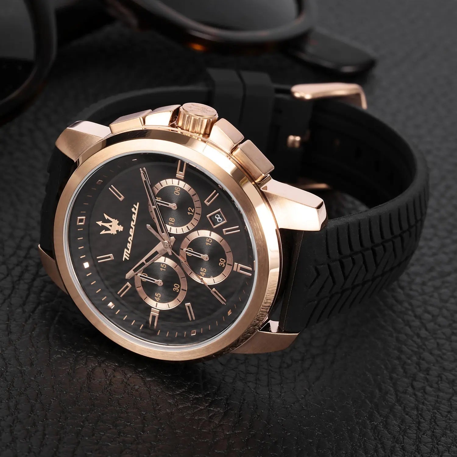 Maserati Successo 44mm Black Rose Gold Dial Black Rubber Strap Watch For Men - R8871621012 Watches Maserati   