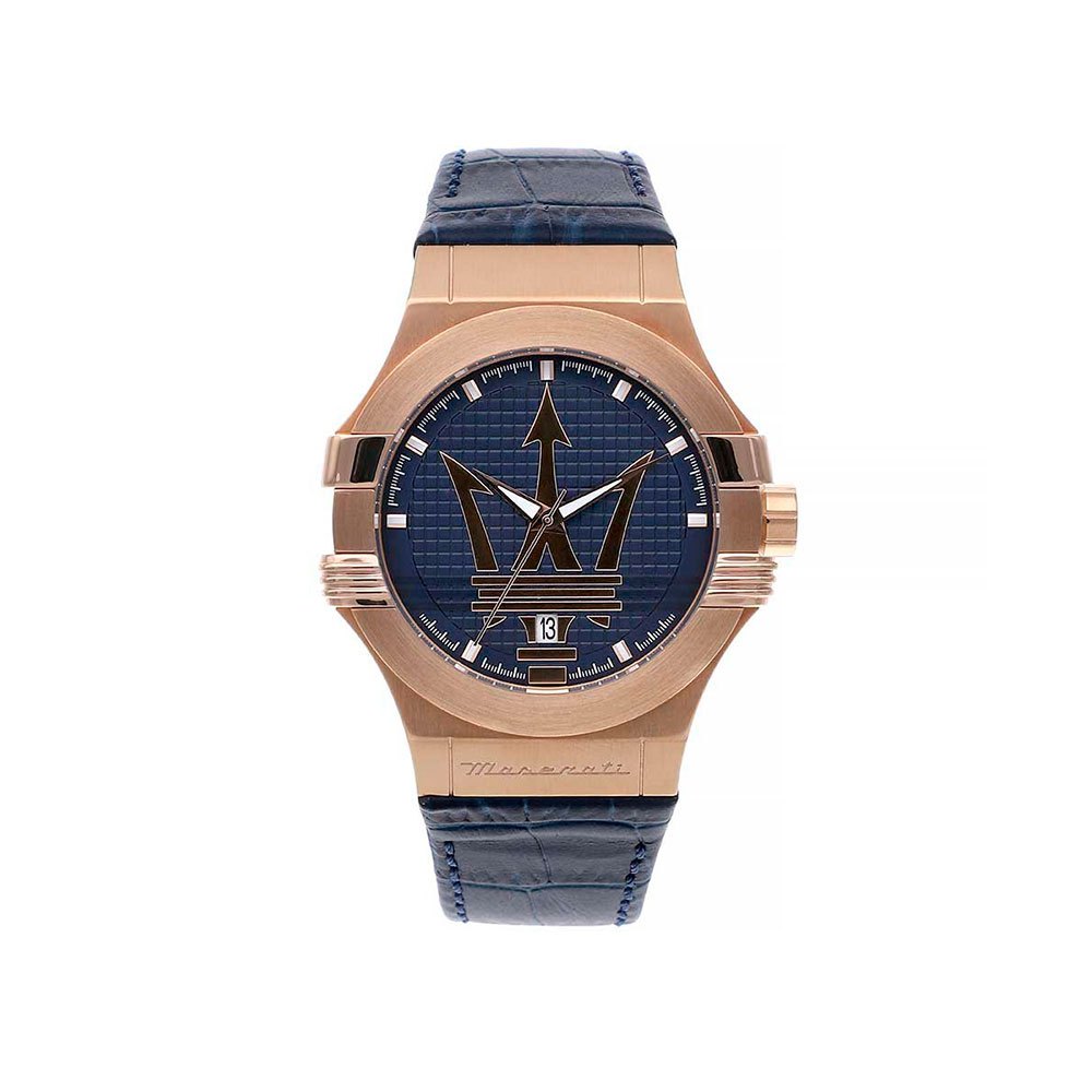 Maserati Potenza 42mm Rose Gold & Blue Dial Blue Leather Strap Watch For Men - R8851108027 Watches Maserati   