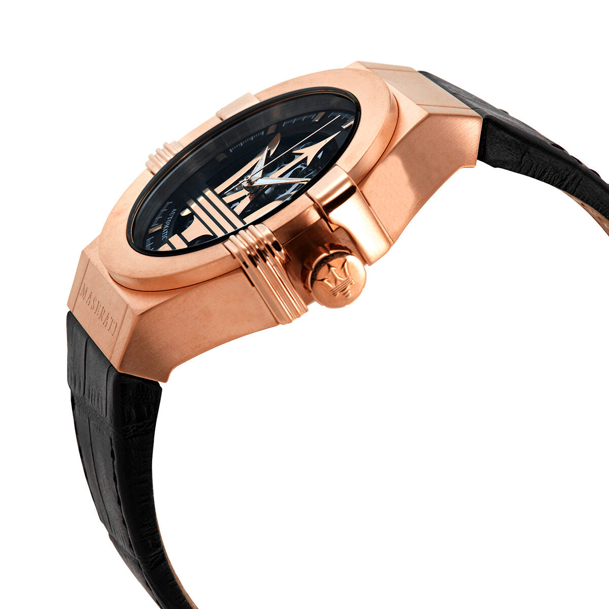 Maserati Potenza Automatic Rose Gold Dial Black Leather Strap Watch For Men - R8821108002 Watches Maserati   