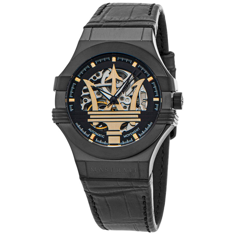 Maserati Potenza Skeleton Limited Edition Black Dial Black Leather Strap Watch For Men - R8821108027 Watches Maserati   
