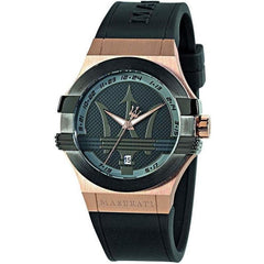 Maserati Potenza Black & Rose Gold Dial Black Rubber Strap Watch For Men - R8851108002 Watches Maserati   