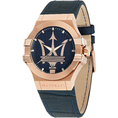 Maserati Potenza 42mm Rose Gold & Blue Dial Blue Leather Strap Watch For Men - R8851108027 Watches Maserati   