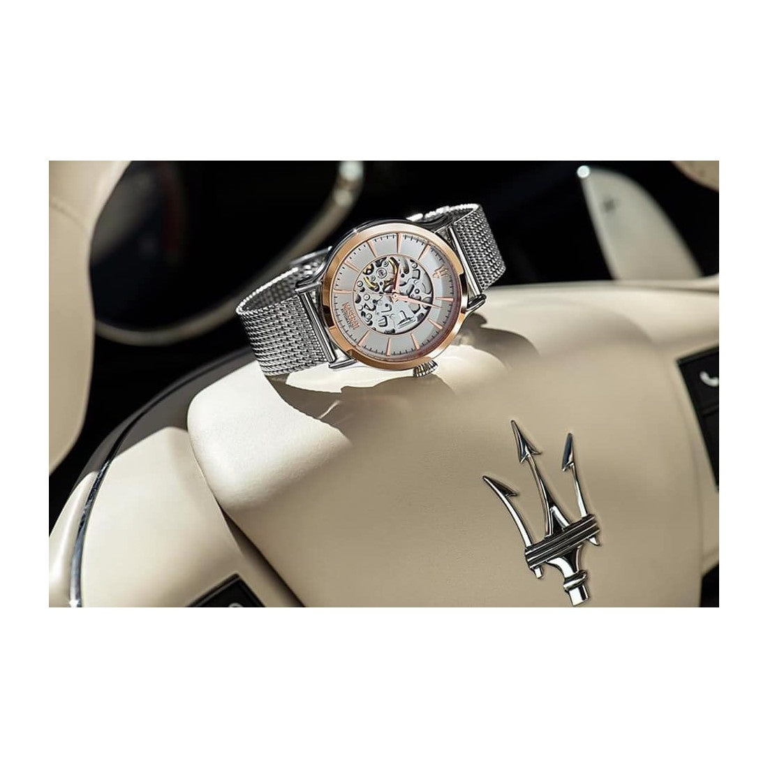 Maserati Epoca Automatic White Dial Silver Mesh Bracelet Watch For Men - R8823118001 Watches Maserati   