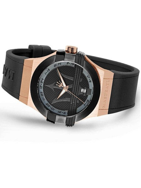 Maserati Potenza Black & Rose Gold Dial Black Rubber Strap Watch For Men - R8851108002 Watches Maserati   