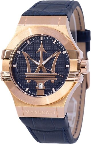 Maserati Potenza 42mm Rose Gold & Blue Dial Blue Leather Strap Watch For Men - R8851108027 Watches Maserati   