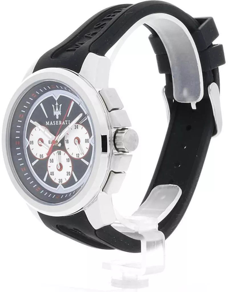 Maserati SFIDA Chronograph Black Silver Dial Black Rubber Strap Watch For Men - R8851123001 Watches Maserati   