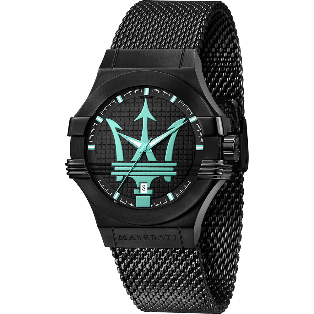 Maserati Potenza Aqua Edition Black Dial Black Mesh Bracelet Watch For Men - R8853144002 Watches Maserati   