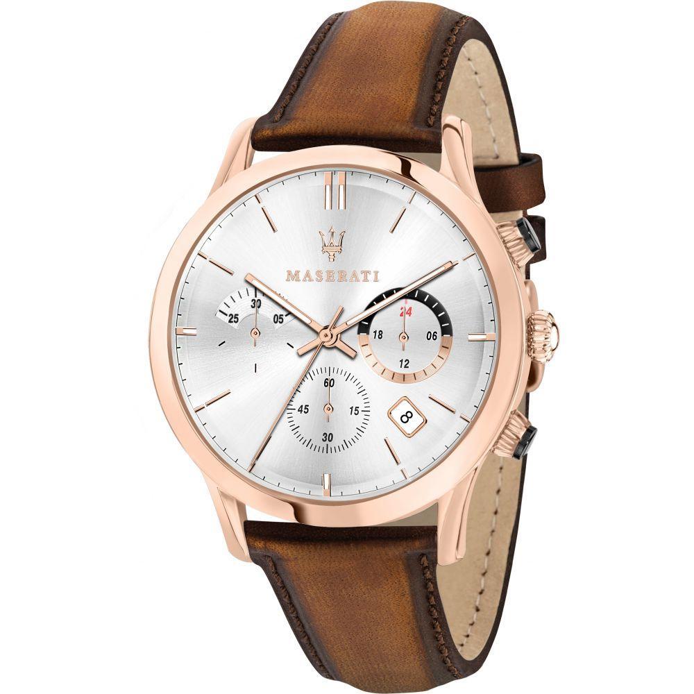 Maserati Ricordo Chronograph Silver Dial Brown Leather Strap Watch For Men - R8871633002 Watches Maserati   