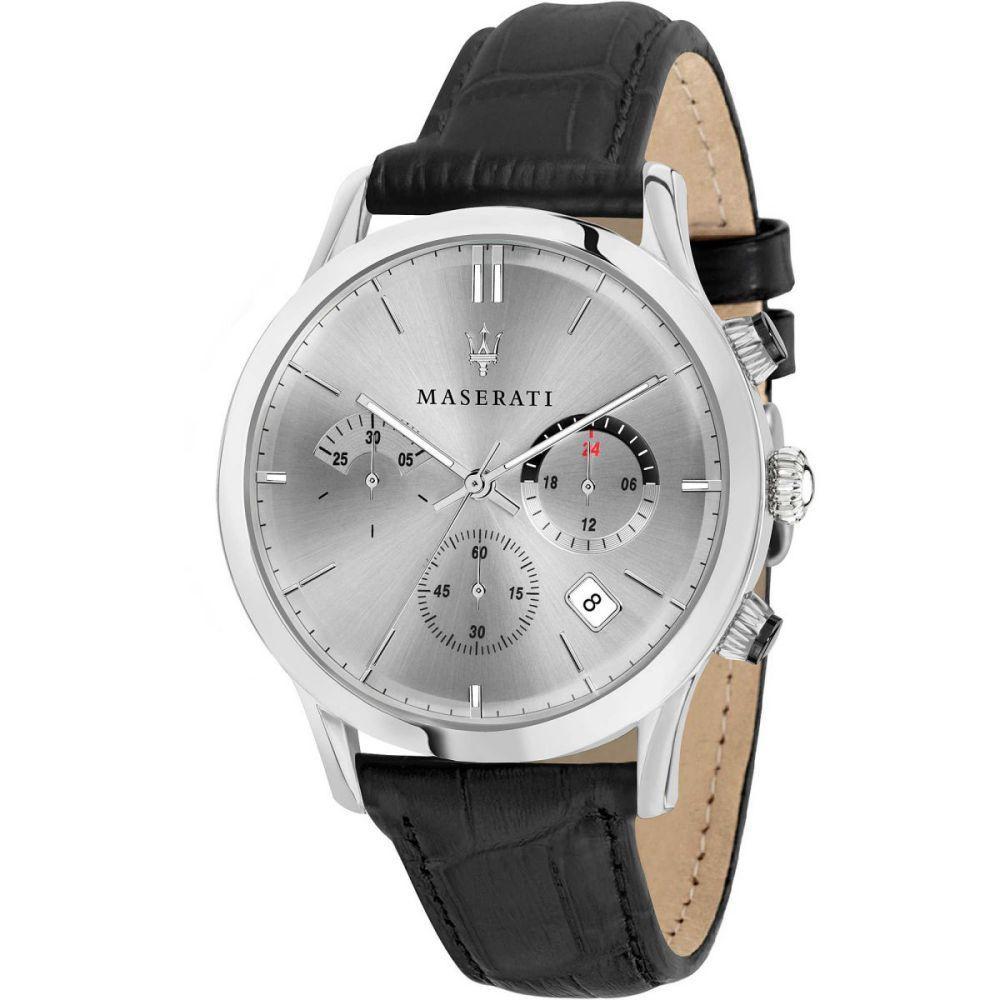 Maserati Ricordo Silver Dial Black Leather Strap Watch For Men - R8871633001 Watches Maserati   