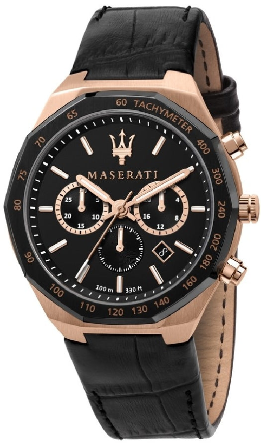 Maserati Stile Black Matte Dial Black Leather Strap Watch For Men - R8871642001 Watches Maserati   