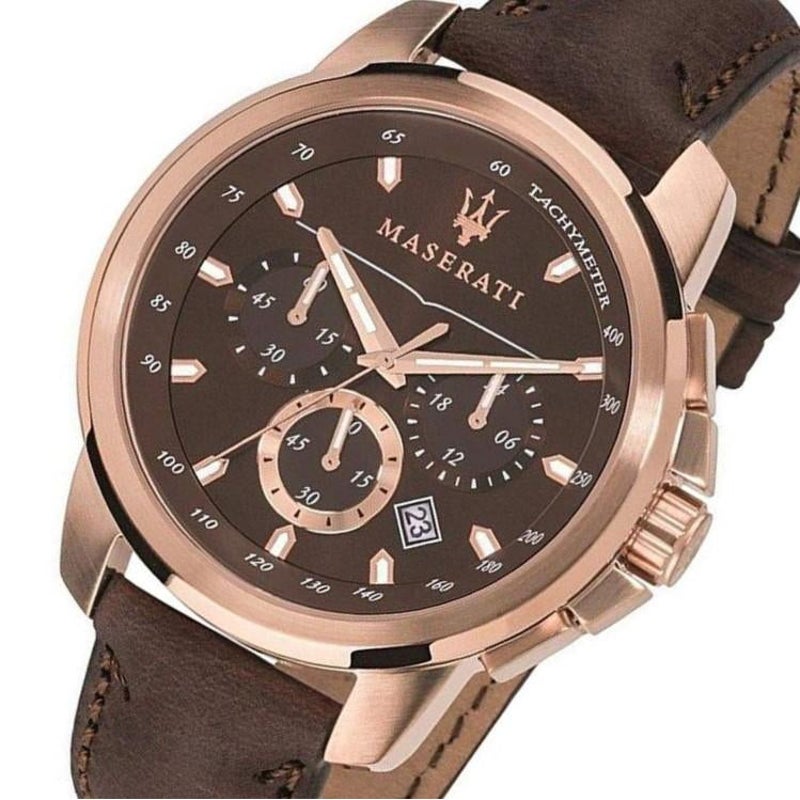 Maserati Successo Brown Dial Brown Leather Strap Watch For Men - R8871621004 Watches Maserati   