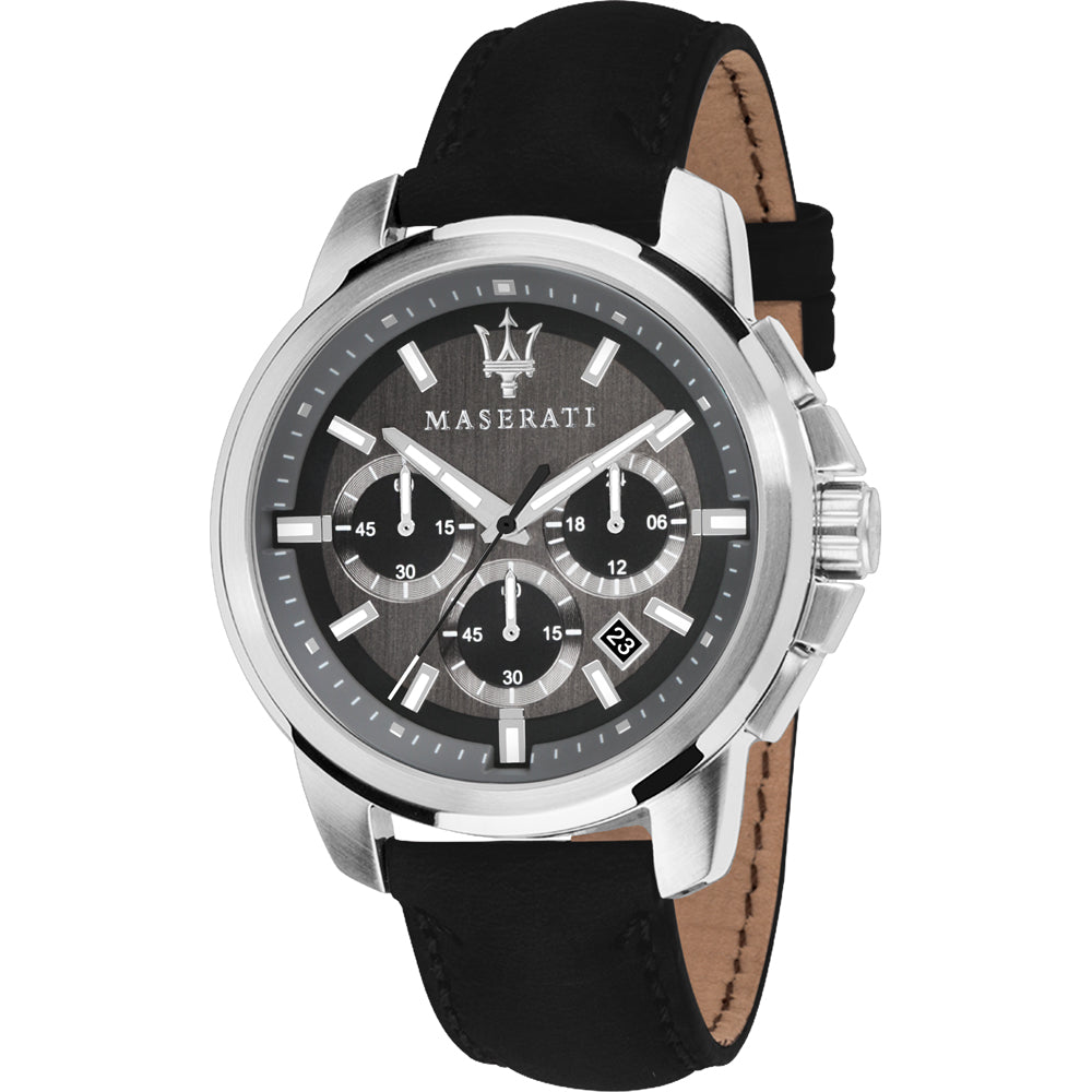 Maserati Successo 44mm Grey Dial Black Leather Strap Watch For Men - R8871621006 Watches Maserati   