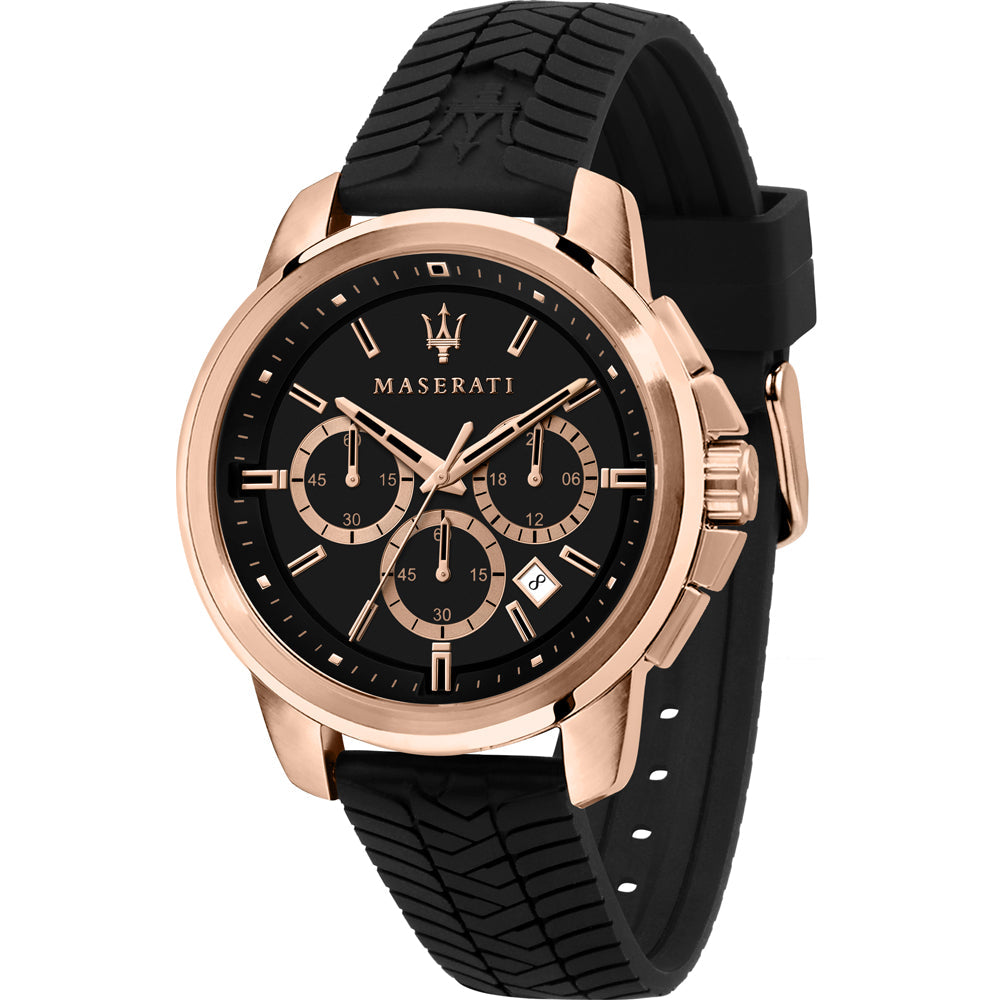 Maserati Successo 44mm Black Rose Gold Dial Black Rubber Strap Watch For Men - R8871621012 Watches Maserati   