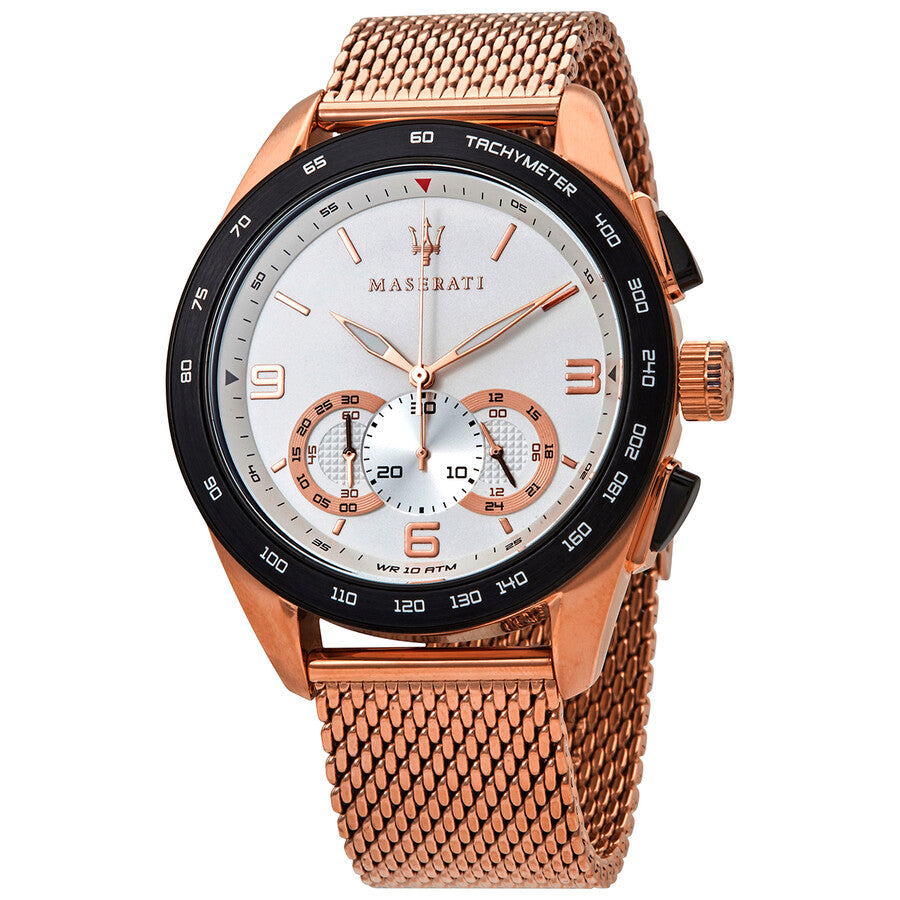 Maserati Traguardo 45mm Chronograph Rose Gold Mesh Strap White Dial Watch For Men - R8873612011 Watches Maserati   