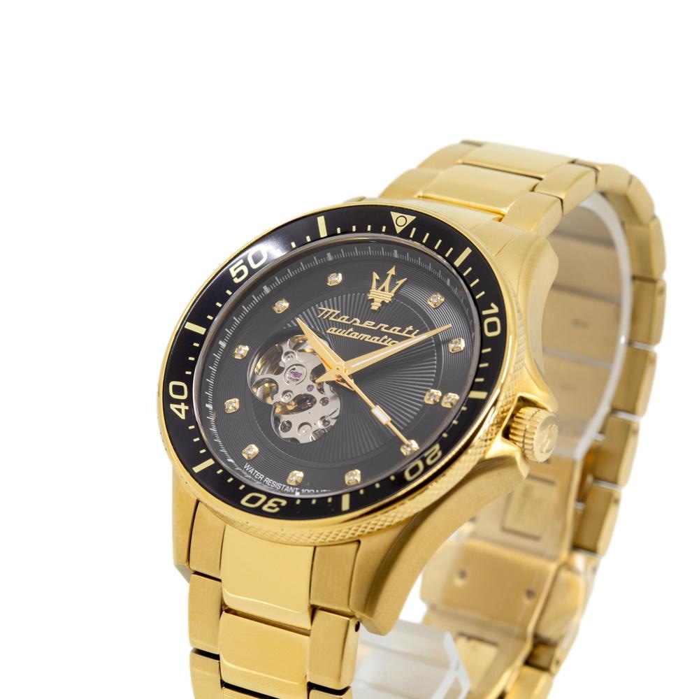 Maserati SFIDA Black Dial Yellow Gold Toned Stainless Steel Watch For Men - R8823140003 Watches Maserati   