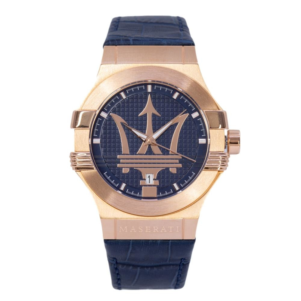 Maserati Potenza 42mm Rose Gold & Blue Dial Blue Leather Strap Watch For Men - R8851108027 Watches Maserati   