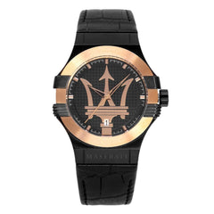 Maserati Potenza Quartz Black Dial Black Leather Strap Watch For Men - R8851108032 Watches Maserati   