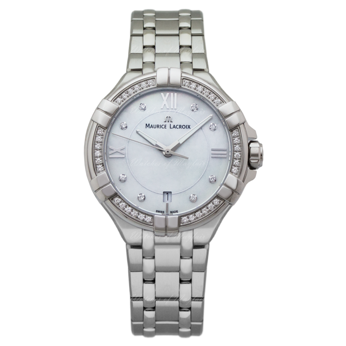Maurice Lacroix Aikon White Mother of Pearl Dial Silver Steel Strap Watch for Women - A11006-SD502-170-1 Watches Maurice Lacroix   