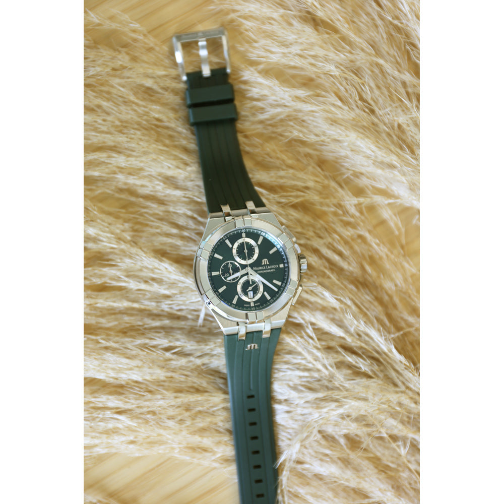 Maurice Lacroix Aikon Chronograph Green Dial Green Rubber Strap Watch for Men  - AI1018-SS000-630-5 Watches Maurice Lacroix   