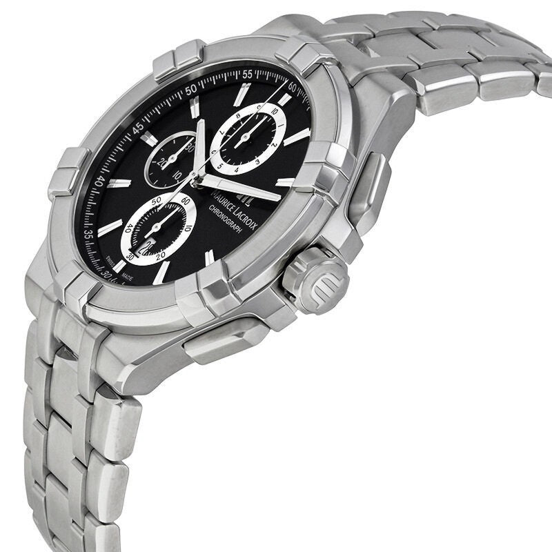 Maurice Lacroix Aikon Chronograph Black Dial Silver Steel Strap Watch for Men - AI1018-SS002-330-1 Watches Maurice Lacroix   