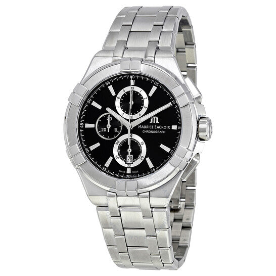 Maurice Lacroix Aikon Chronograph Black Dial Silver Steel Strap Watch for Men - AI1018-SS002-330-1 Watches Maurice Lacroix   