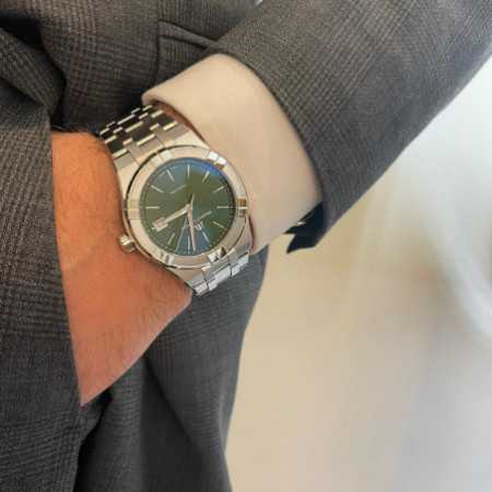 Maurice Lacroix Aikon Date Quartz Green Dial Silver Steel Strap Watch for Men - AI1108-SS002-630-1 Watches Maurice Lacroix   