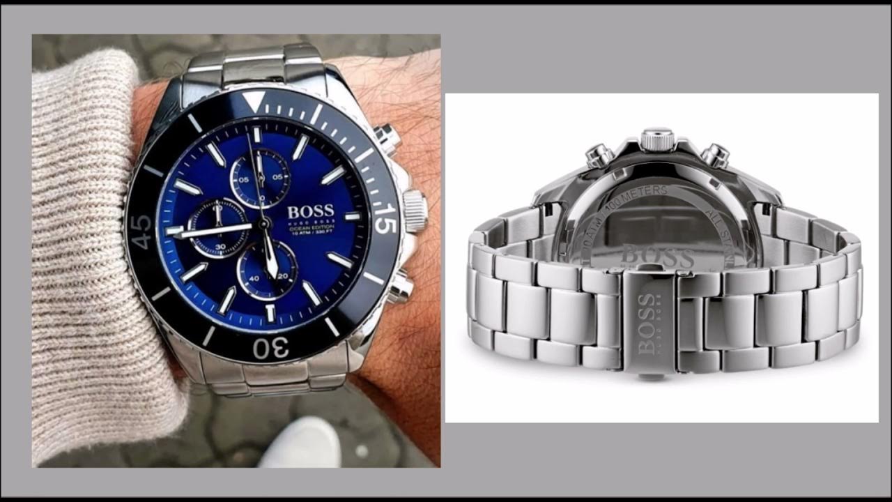 Hugo Boss Ocean Edition Chronograph Blue Dial Silver Steel Strap Watch for Men - 1513704 Watches Hugo Boss   