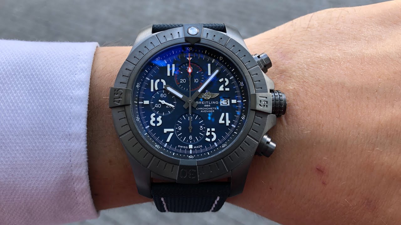 Breitling Super Avenger Chronograph 48 Night Mission Blue Dial Blue Leather Strap Watch for Men - V13375101C1X2 Watches Breitling   