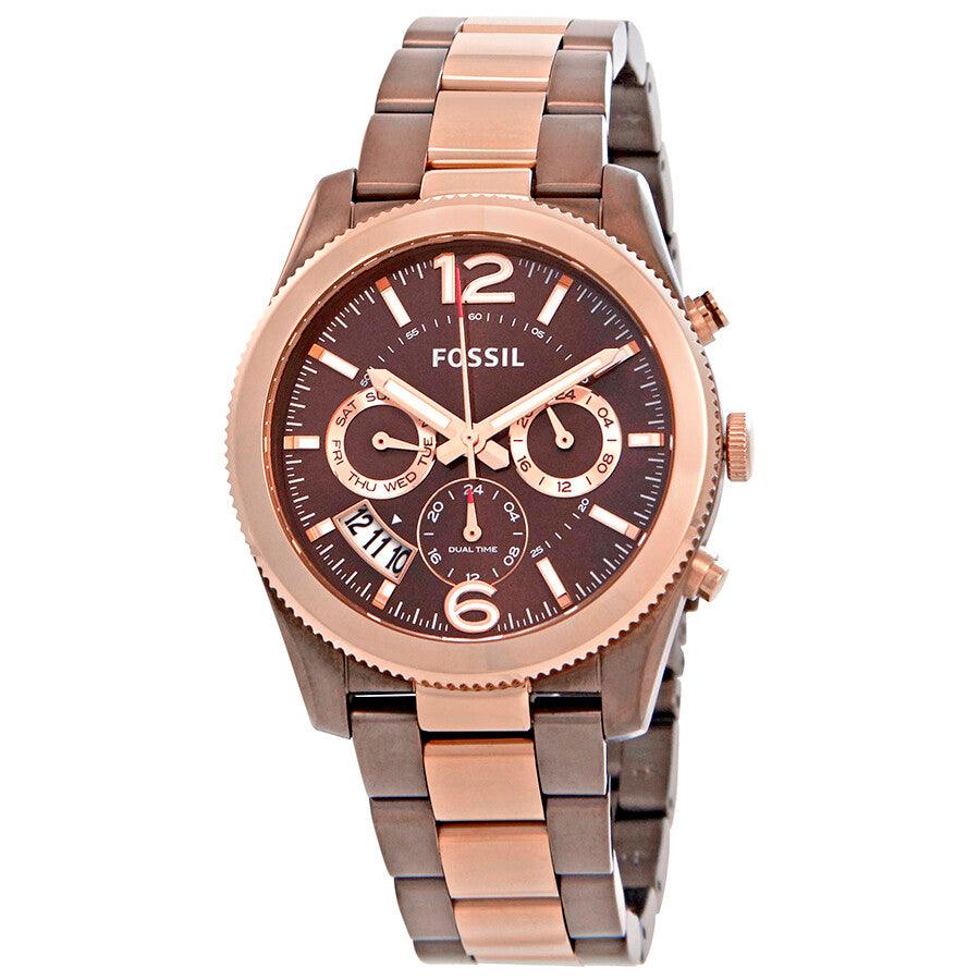 Fossil Perfect Boyfriend Multifunction Brown Dial Two Tone Steel Strap Watch for Women - ES4284 Watches Fossil   