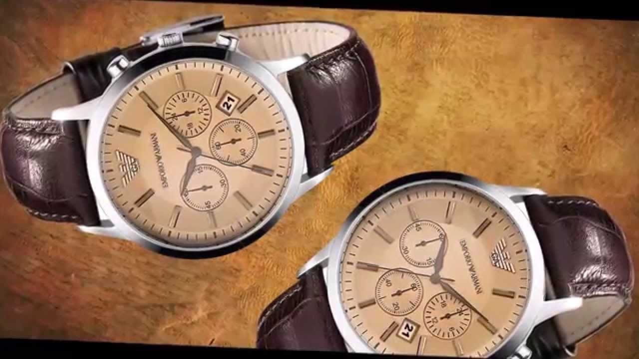 Emporio Armani Classic Chronograph Beige Dial Brown Leather Strap Watch For Men - AR2433 Watches Emporio Armani   