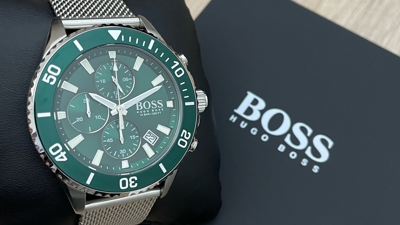 Hugo Boss Admiral Green Dial Silver Mesh Bracelet Watch for Men - 1513905 Watches Hugo Boss   