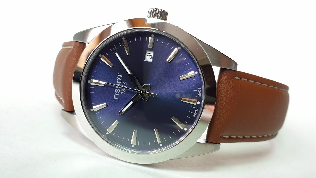 Tissot Gentleman Blue Dial Brown Leather Strap 40mm Watch For Men - T127.410.16.041.00 Watches Tissot   