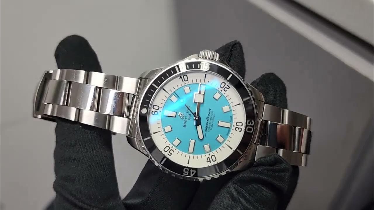 Breitling Superocean Automatic 44mm Turquoise Dial Silver Steel Strap Watch for Men - A17376211L2A1 Watches Breitling   