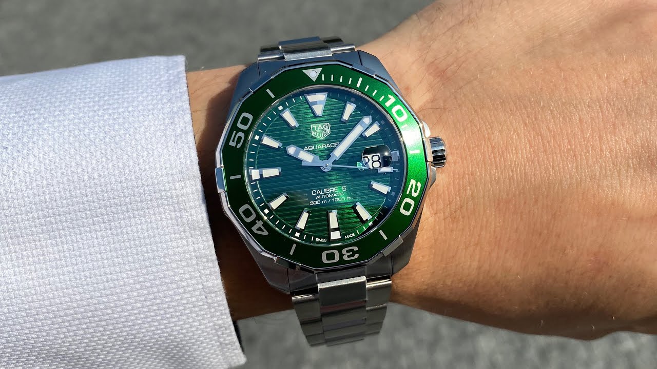 Tag Heuer Aquaracer Calibre 5 Green Dial Silver Steel Strap Watch for Men - WAY201S.BA0927 Watches Tag Heuer   