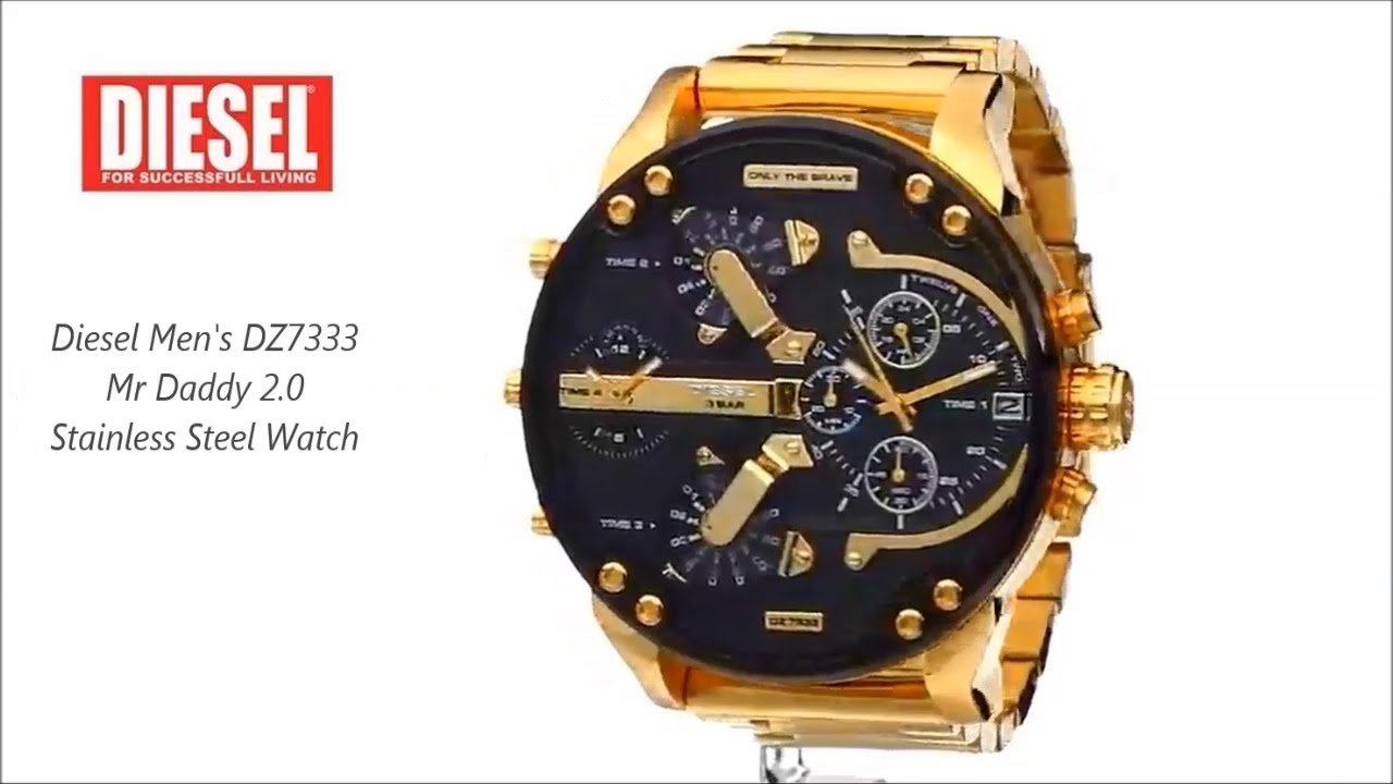 Diesel Mr Daddy 2.0 Black Dial Gold Stainless Steel Watch For Men - DZ7333 Watches Diesel   