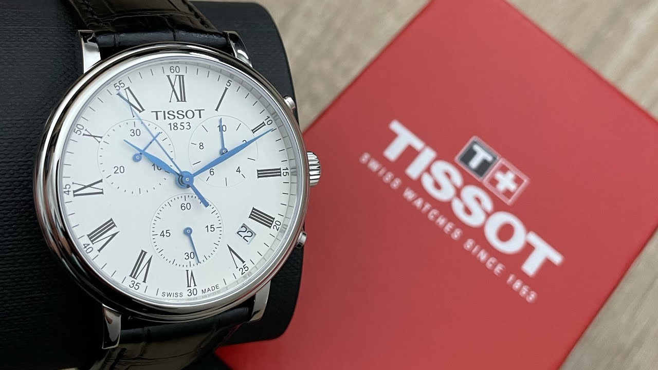 Tissot Carson Premium Chronograph White Dial Black Leather Strap Watch For Men - T122.417.16.033.00 Watches Tissot   