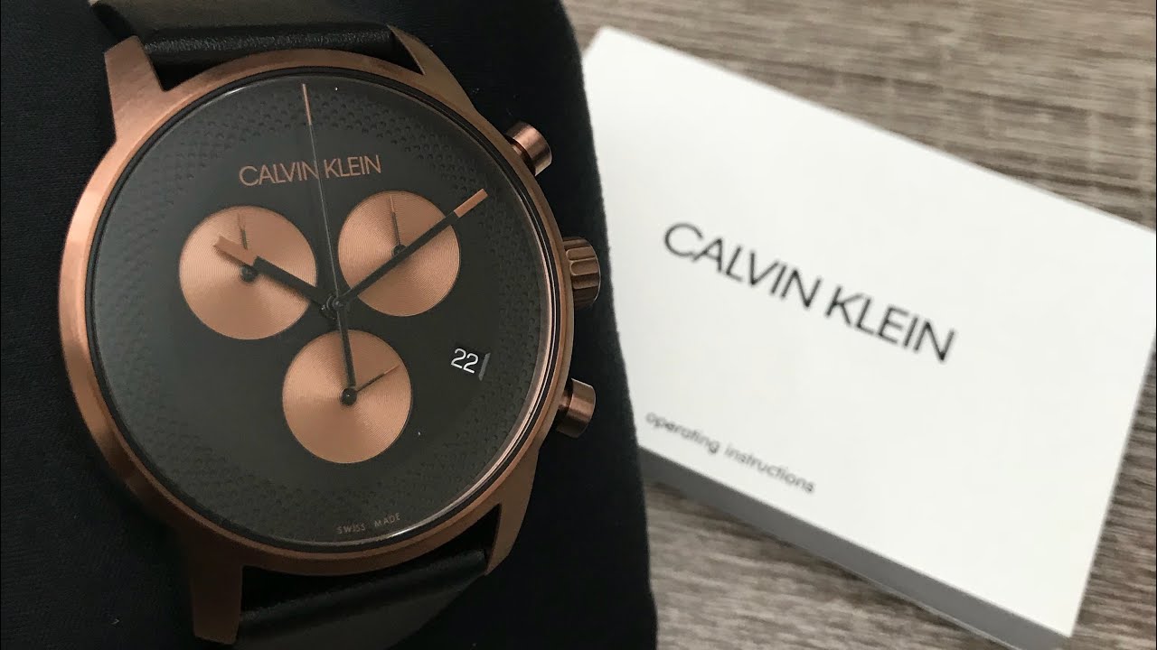 Calvin Klein City Chronograph Black Dial Black Leather Strap Watch for Men - K2G17TC1 Watches Calvin Klein   