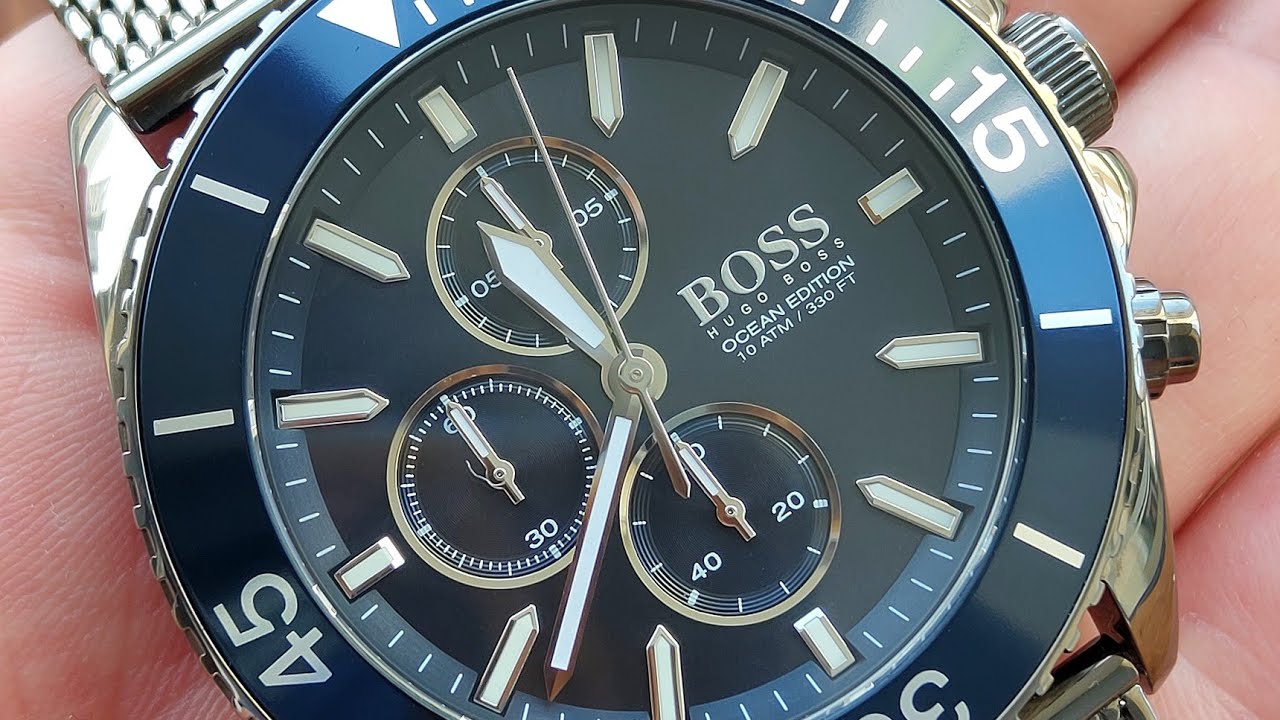 Hugo Boss Ocean Edition Blue Dial Black Mesh Bracelet Watch for Men - 1513702 Watches Hugo Boss   