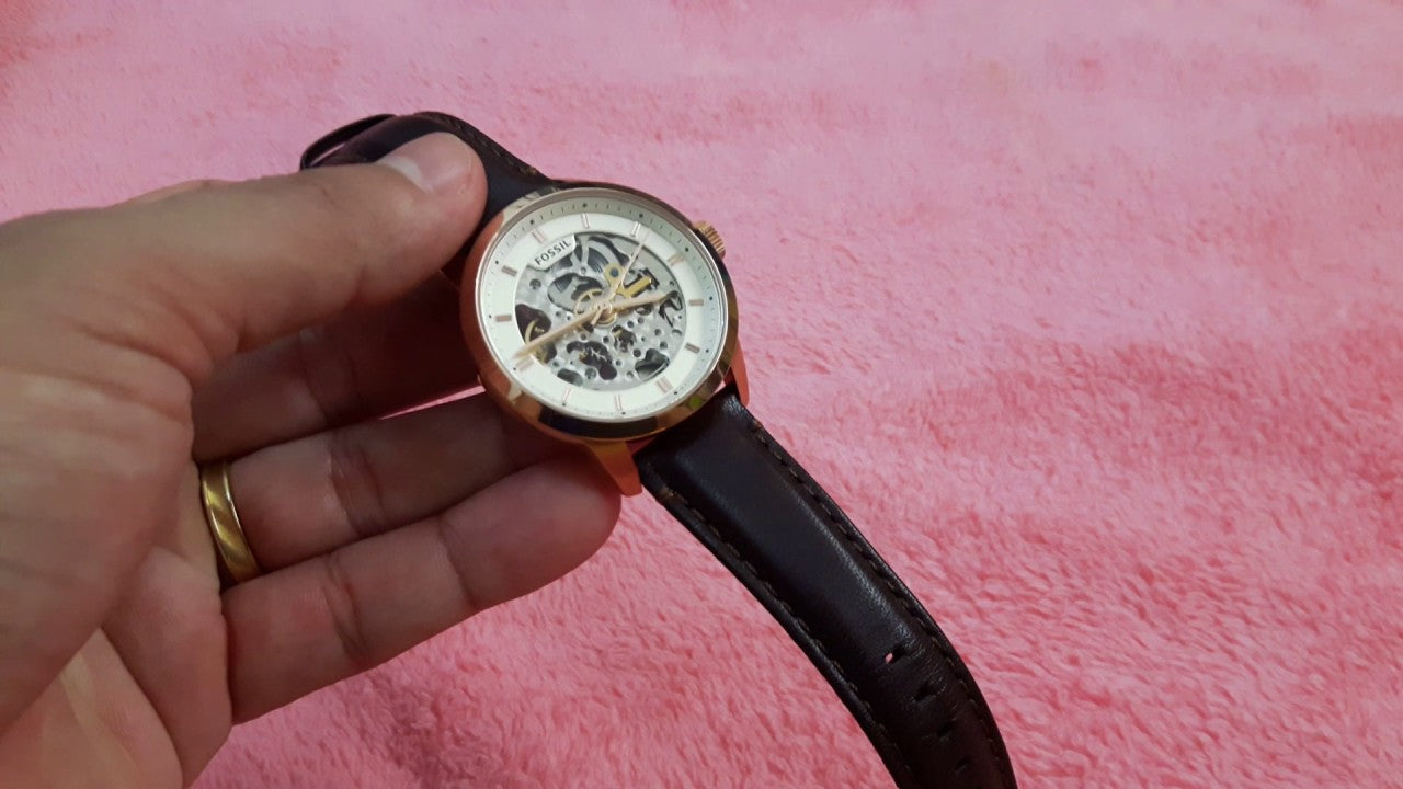 Fossil Townsman Automatic Skeleton White Dial Brown Leather Strap Watch for Men - ME3078 Watches Fossil   