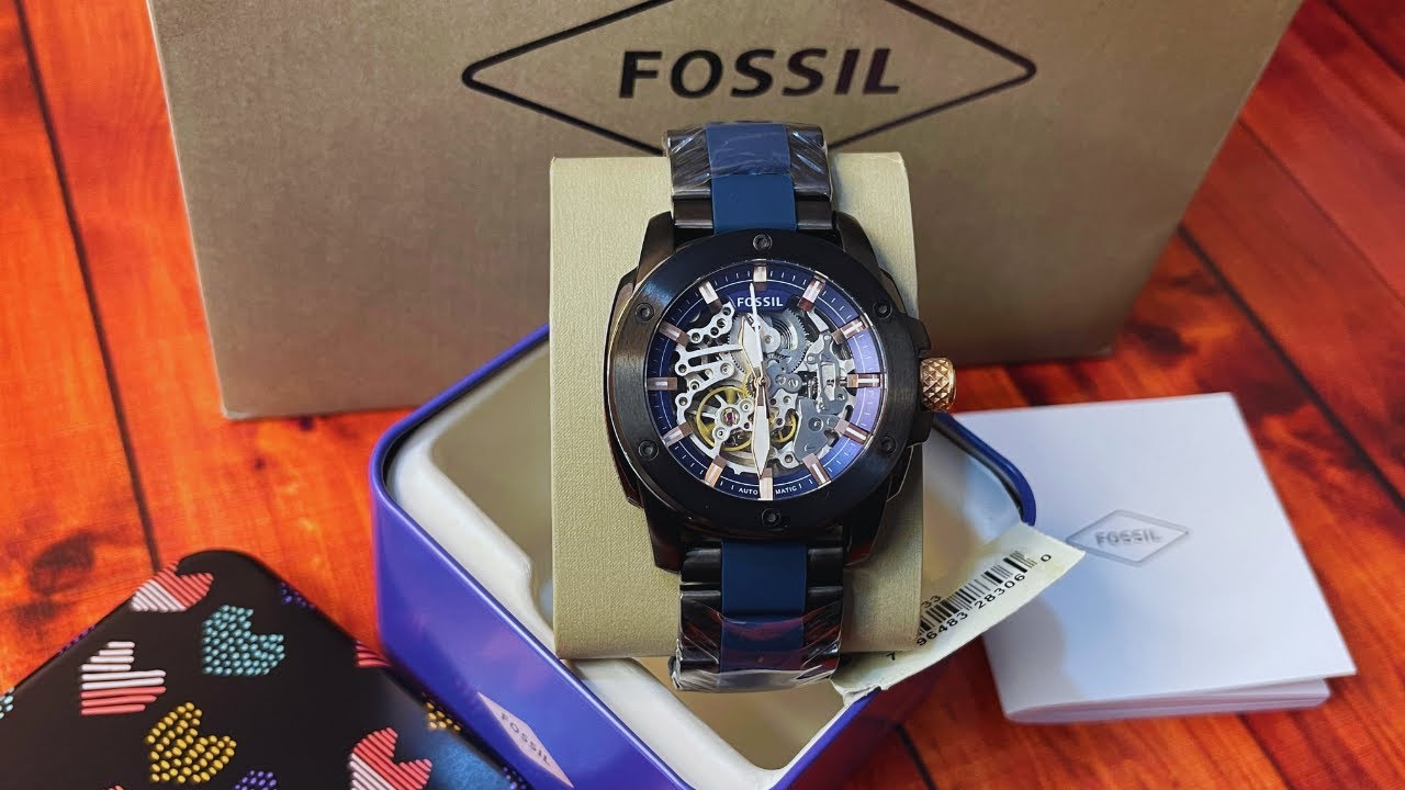 Fossil Modern Machine Automatic Skeleton Blue Dial Two Tone Steel Strap Watch for Men - ME3133 Watches Fossil   